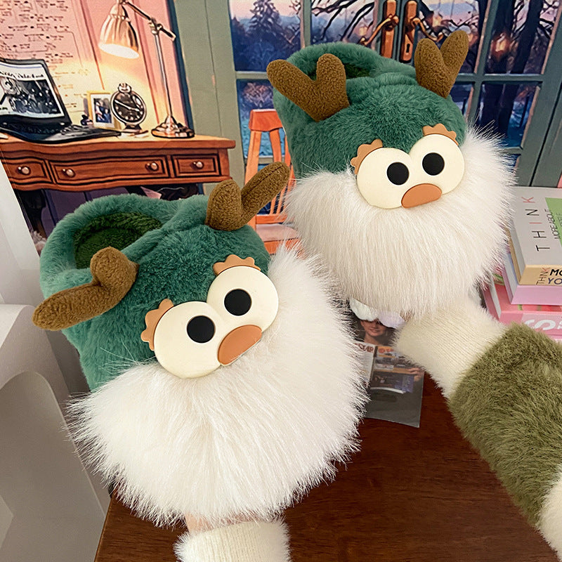 Cute Cartoon Christmas Deer Cotton Shoes Winter Indoor Floor Home Slippers Half-covered Heel Warm Plush Shoes Women Cute Cartoon Christmas Deer Cotton Shoes Winter Indoor Floor Home Slippers Half-covered Heel Warm Plush Shoes Women